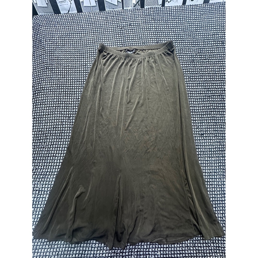 Maggie Barnes Maxi Skirt Womens 0X 14/16 Olive Green Stretch Slinky